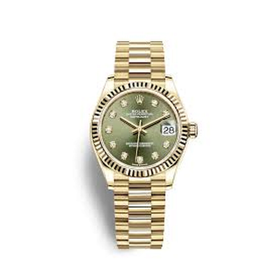 Rolex Datejust 31 Olive Green Diamond Dial Ladies 18kt Yellow Gold