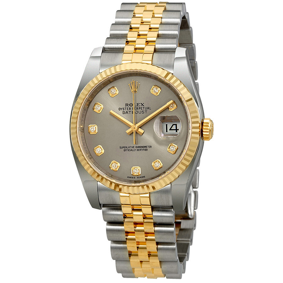 Rolex Datejust 36 Rhodium Diamond Dial Automatic Diamond Ladies Steel ...