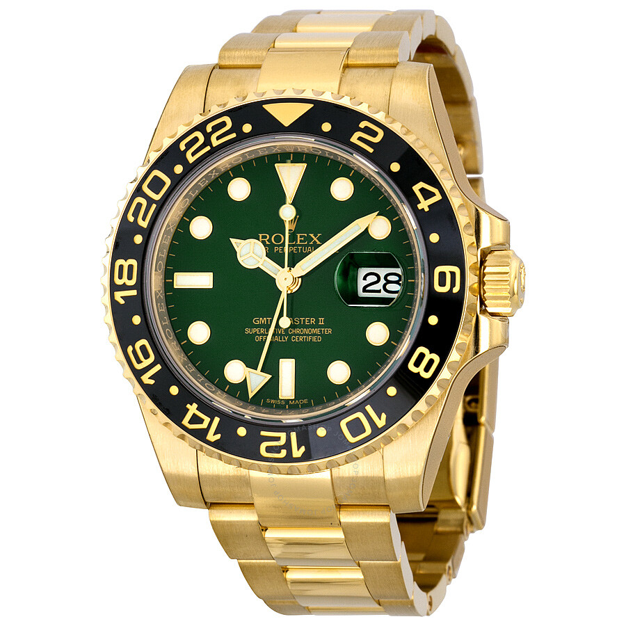 Rolex Gmt Master Ii Green Dial 18k Yellow Gold Oyster Bracelet