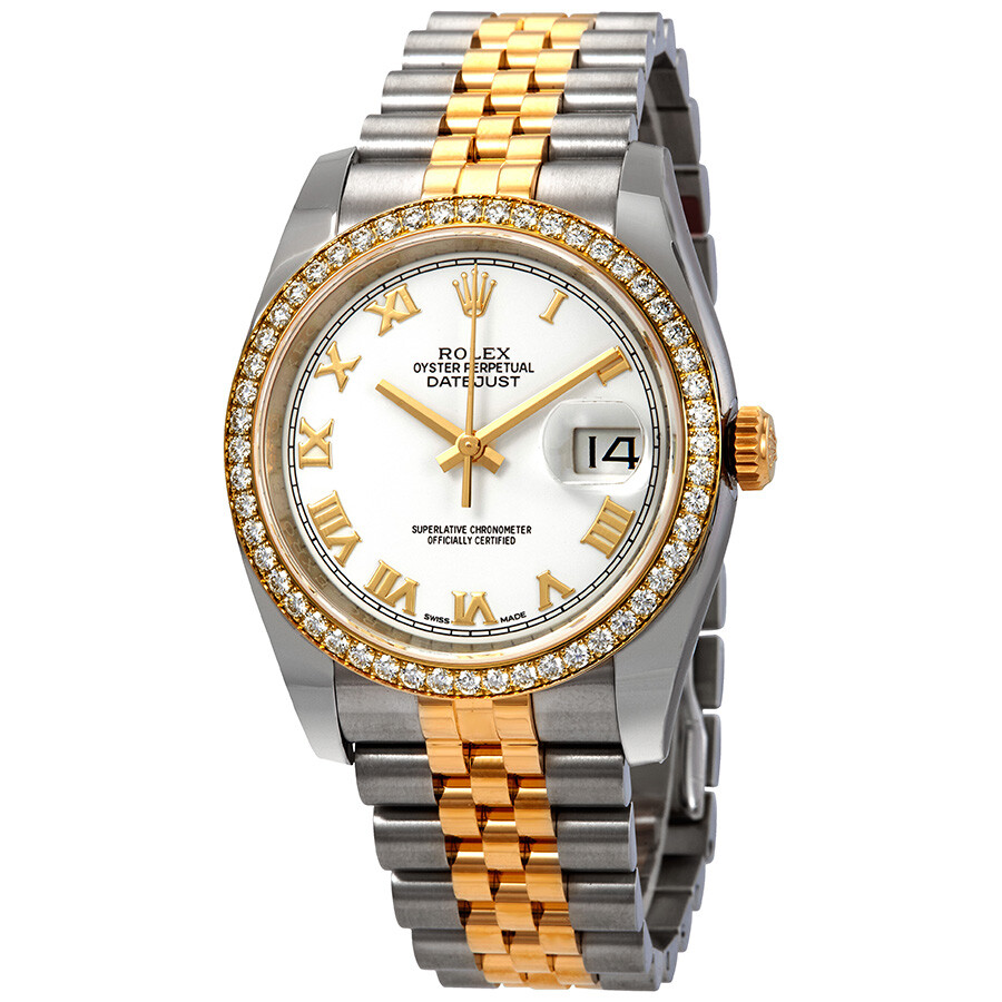 ladies rolex oyster perpetual datejust 18k and stainess