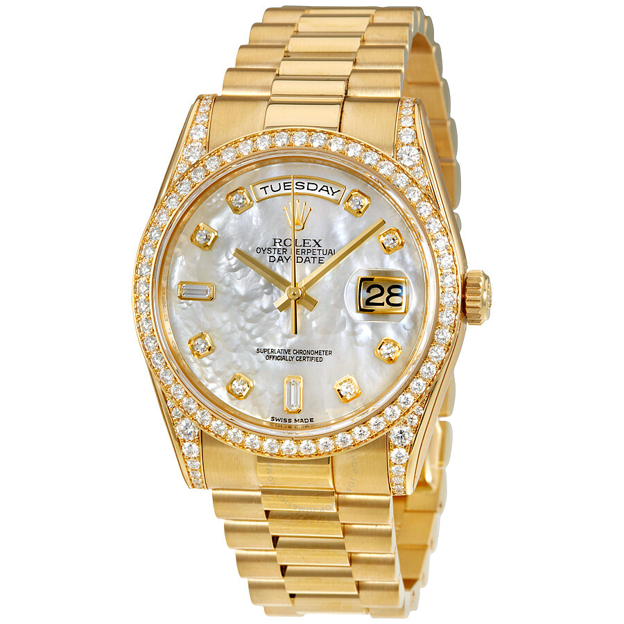 Rolex Oyster Perpetual Mother Of Pearl Diamond 18k Yellow Gold Ladies 