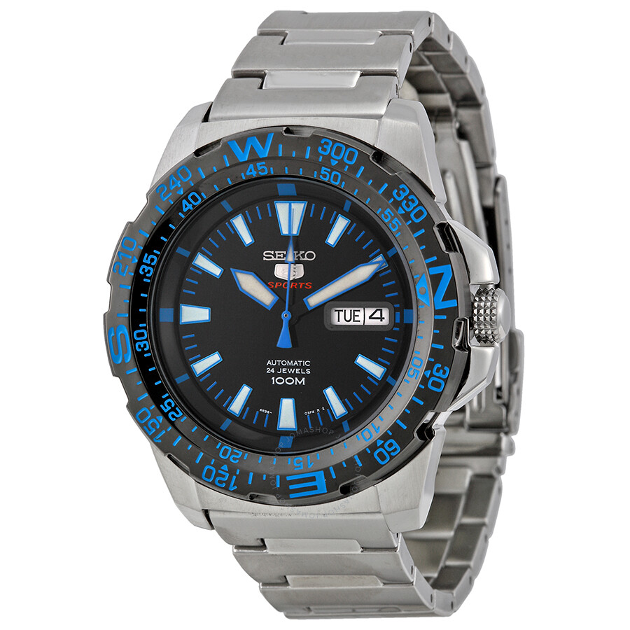 seiko 5 sports automatic black dial stainless steel