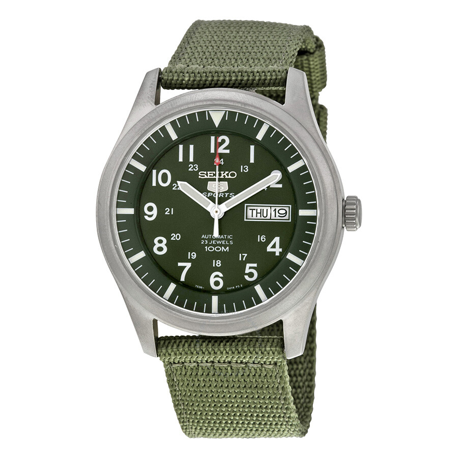 seiko men's automatic 5 sports green nylon strap watch 42.5 mm