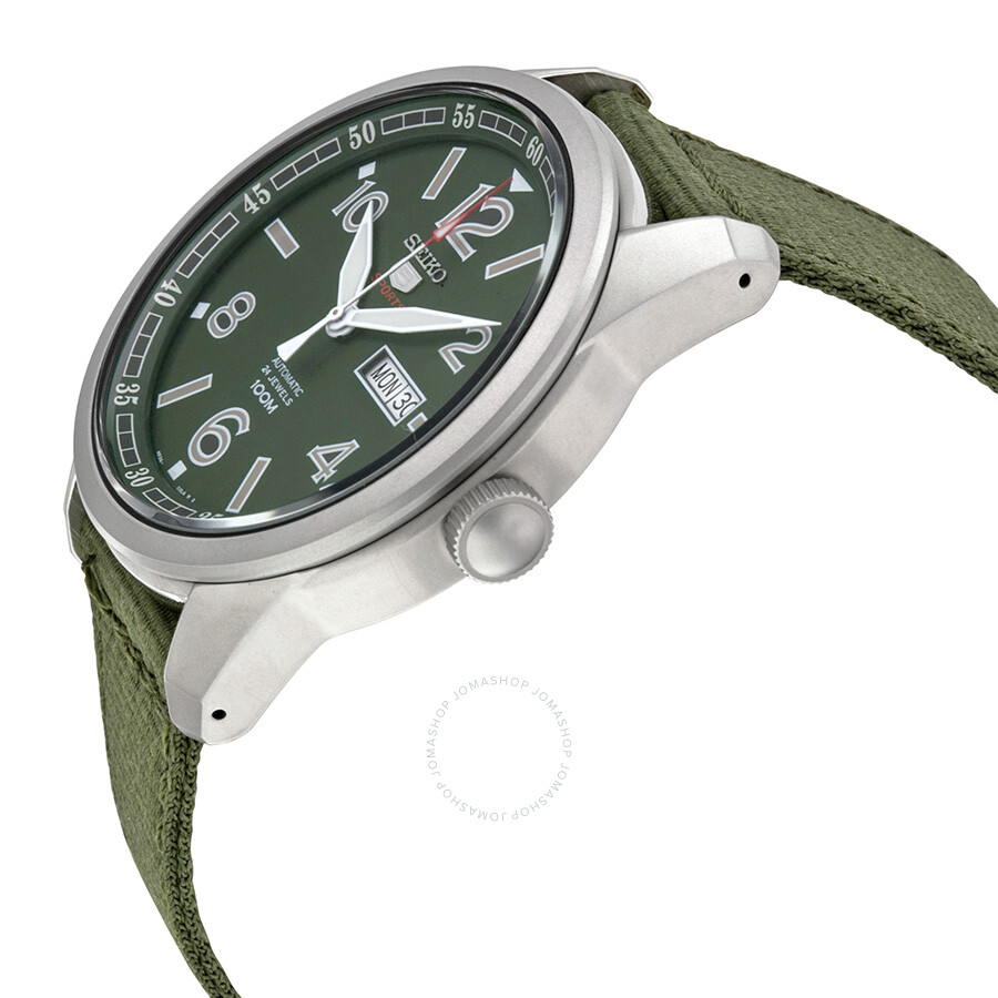 seiko men's automatic 5 sports green nylon strap watch 42.5 mm