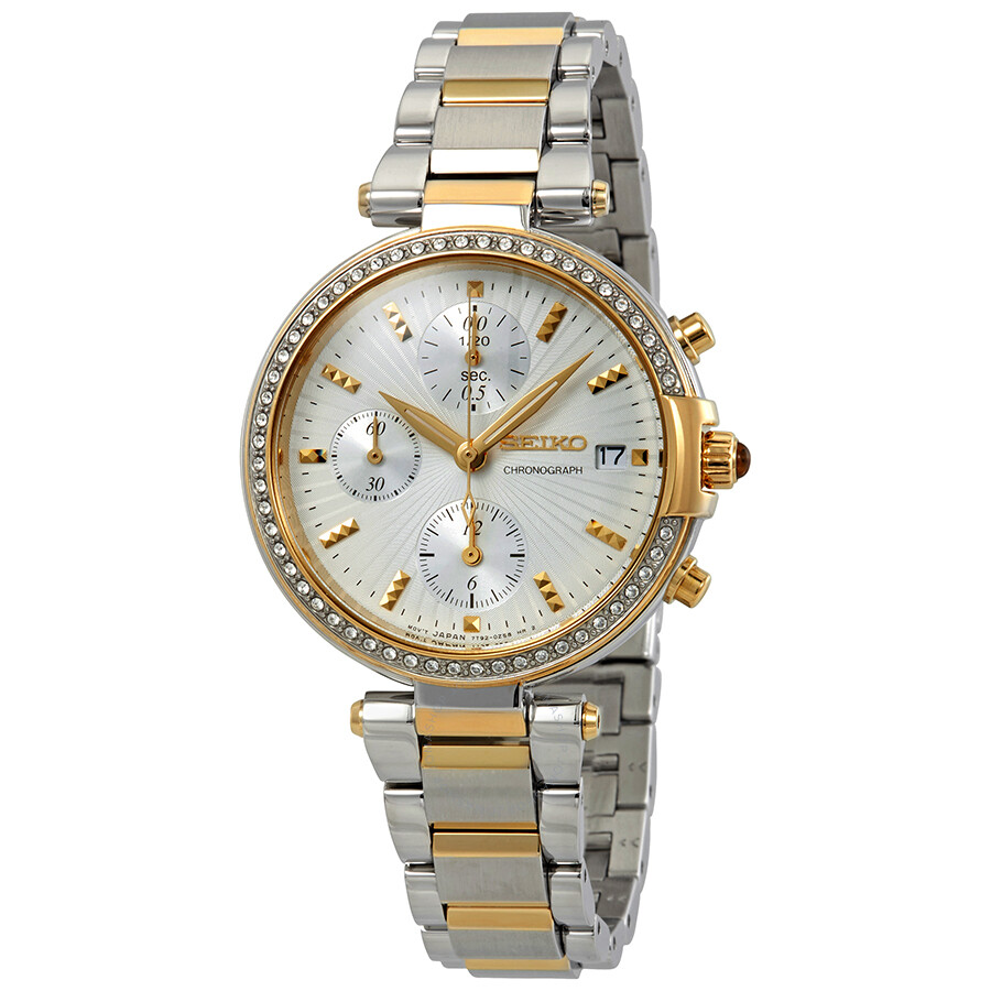 Seiko Chronograph Crystal Silver Dial Two-Tone Ladies Watch SNDV42P1 ...