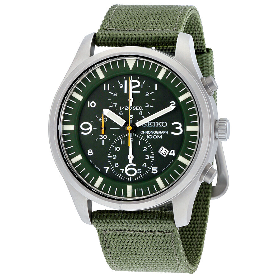 seiko men's automatic 5 sports green nylon strap watch 42.5 mm