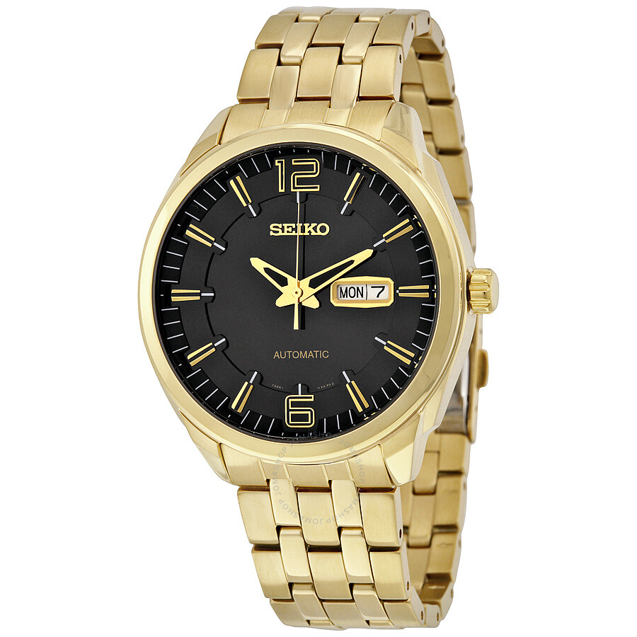 Seiko Recraft Automatic Black Dial Yellow Gold-tone Men's Watch SNKN48 ...