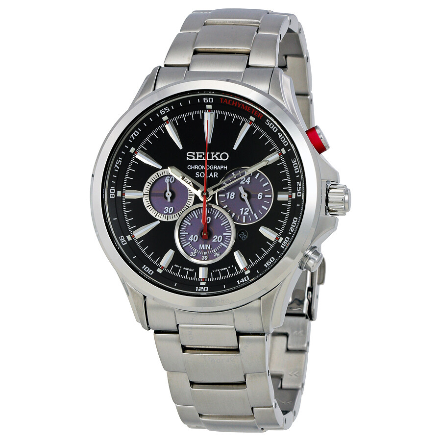 Seiko Solar Chronograph Black Dial Stainless Steel Men's Watch SSC493 ...