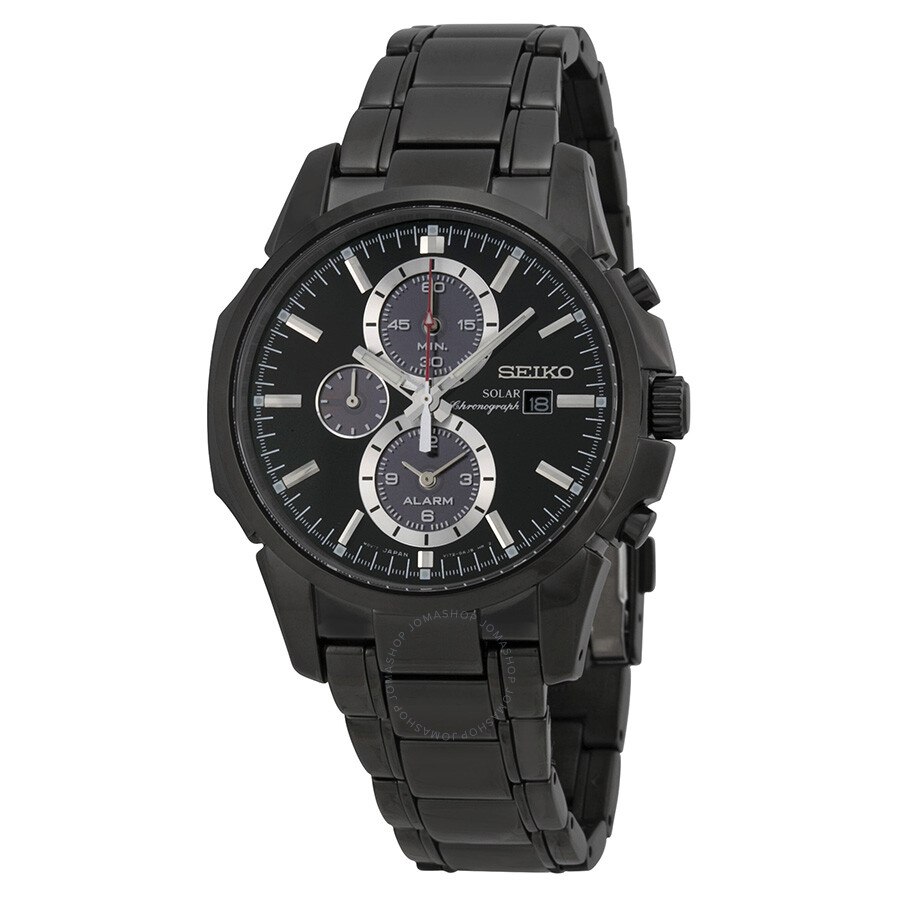 Seiko Solar Chronograph Dual Time Black Ip Stainless Steel Mens Watch Ssc095 Solar 0540