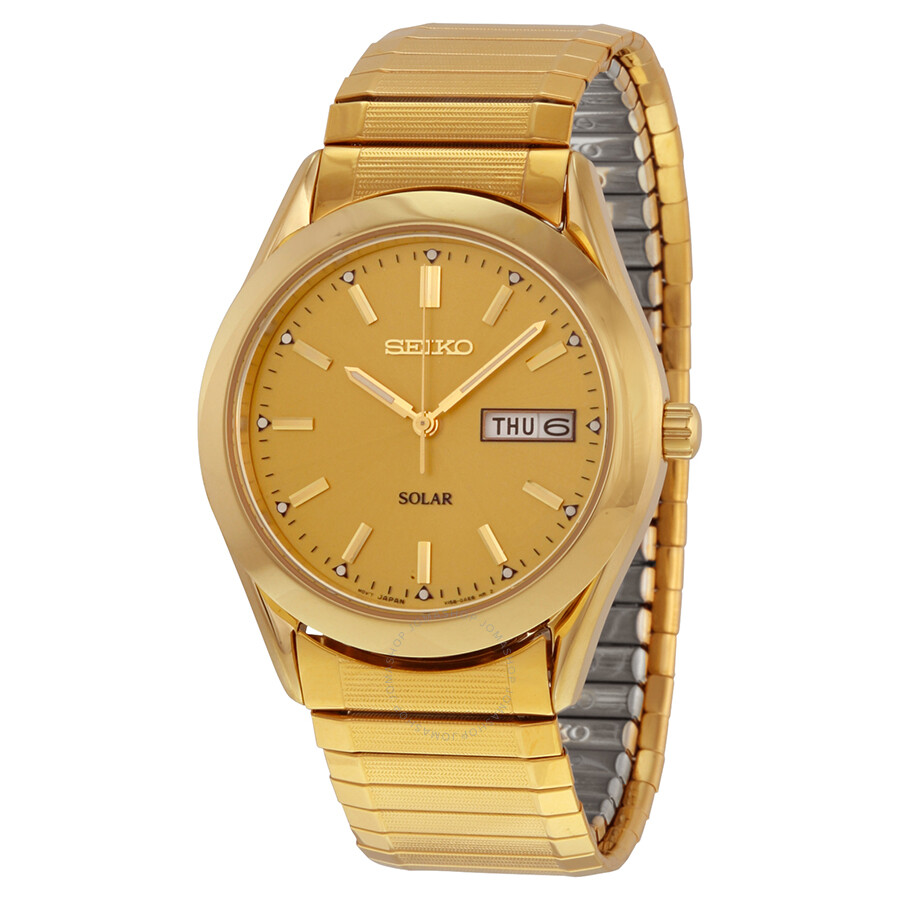 Seiko Solar Quartz Gold-tone Expansion Band Men's Watch SNE058 - Solar ...