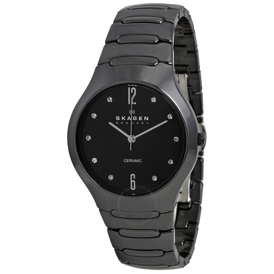 Skagen Black Ceramic Swarovski Crystal Ladies Watch 817SBXBC ...