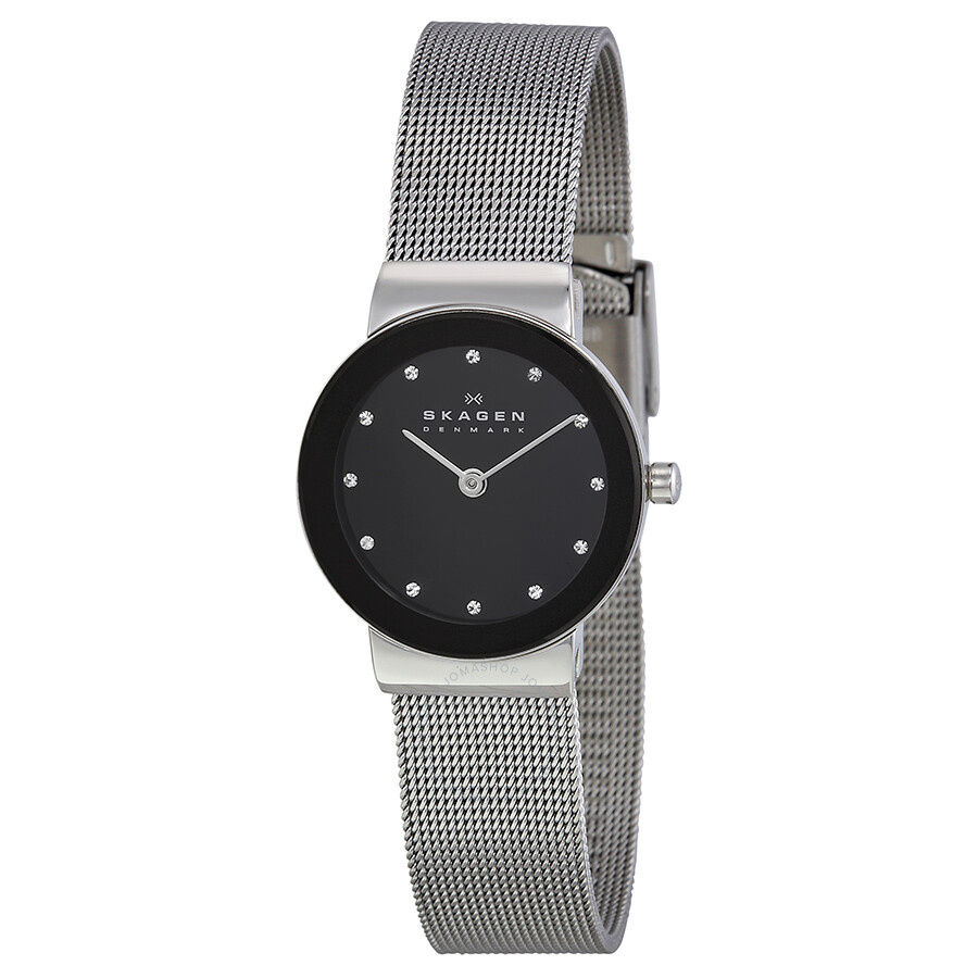 jomashop skagen black dial stainless steel mesh ladies watch 358