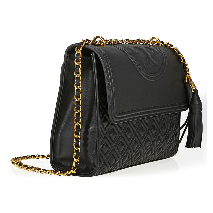 Tory Burch Fleming Convertible Leather Shoulder Bag - Black - Tory ...