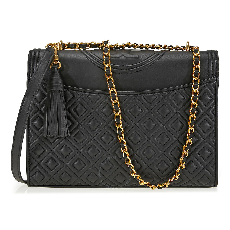 Tory Burch Fleming Convertible Leather Shoulder Bag - Black - Tory ...