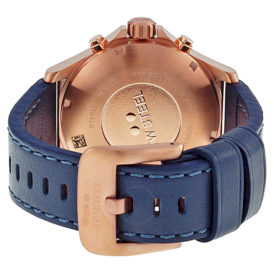 Tw Steel Pilot Blue Dial Chronograph Rose Gold Pvd Steel Blue Leather